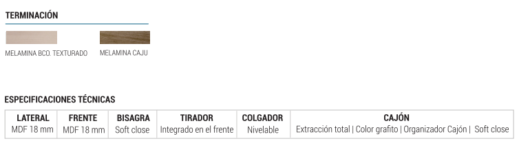 Muebles Schneider - Linea: Nature - VANITORY 100 PIANO Color: CAJU - V100PIC