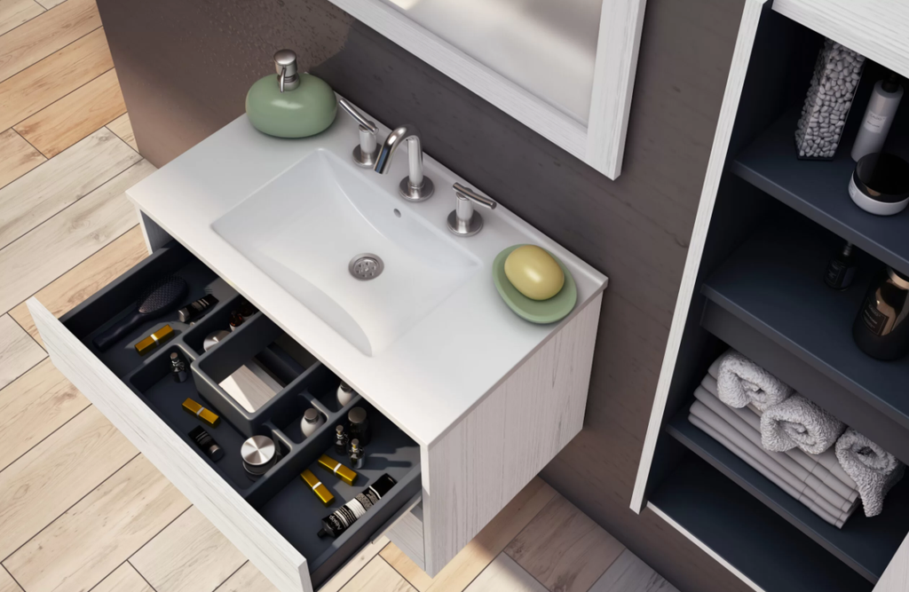 Muebles Schneider - Linea: Nature - VANITORY 80 PIANO Color: BLANCO TEXTURADO - V80PITXB